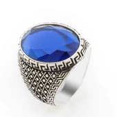Oval Mavi Zirkon Taşlı Gümüş Erkek Yüzük thumbnail 1