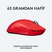 Logitech G PRO X Superlight Hero Kırmızı Kablosuz Oyuncu Mouse Teşhir - 6