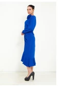 Modatalika Kadın Önden Büzgülü Uzun Kol  Midi Elbise thumbnail 8