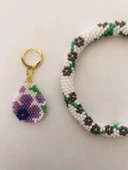 Melike Miyuki Bileklik ve Küpe Seti/Oval Çiçek/Eflatun - 3