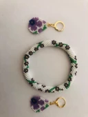 Melike Miyuki Bileklik ve Küpe Seti/Oval Çiçek/Eflatun - 5