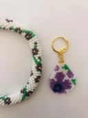 Melike Miyuki Bileklik ve Küpe Seti/Oval Çiçek/Eflatun - 4