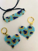Melike Miyuki Bileklik ve Küpe Seti/Leo Kalp/Mavi - 3