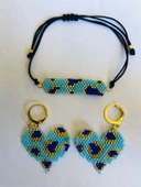 Melike Miyuki Bileklik ve Küpe Seti/Leo Kalp/Mavi - 7