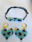 Melike Miyuki Bileklik ve Küpe Seti/Leo Kalp/Mavi - 6