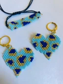 Melike Miyuki  Bileklik ve Küpe Seti/Leo Kalp/Mavi - 1