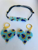 Melike Miyuki Bileklik ve Küpe Seti/Leo Kalp/Mavi - 4