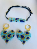 Melike Miyuki Bileklik ve Küpe Seti/Leo Kalp/Mavi - 5