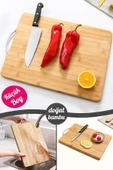 Bambu Kesme Panosu Et Sebze Kesme Doğrama Kesim Tahtası Lüx Çelik Saplı Peynir Servis Sunum Tepsi - 1
