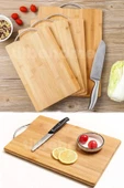 3'lü Bambu Kesim Panosu Lüx Üç Boy Çelik Saplı Peynir Servis Sunum Tepsi Et Sebze Doğrama Tahtası - 4