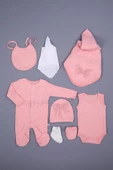 Babyhola Organik %100 Pamuk Kız Bebek Yenidoğan Tulum Zıbın Battaniye 8'li Dantelli Set 0-3 ay Hediyelik Hastane Çıkışı 1905 - 2