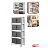 Piev Emayhome Çok Amaçlı Kapaklı Portatif İstiflenebilir Tekerlekli Organizer Dolap 4 Lü Beyaz - 1