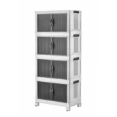 Piev Emayhome Çok Amaçlı Kapaklı Portatif İstiflenebilir Tekerlekli Organizer Dolap 4 Lü Beyaz - 5