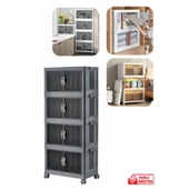 Piev Emayhome Çok Amaçlı Kapaklı Portatif İstiflenebilir Tekerlekli Organizer Dolap 4 Lü Antrasit - 1