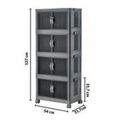 Piev Emayhome Çok Amaçlı Kapaklı Portatif İstiflenebilir Tekerlekli Organizer Dolap 4 Lü Antrasit - 4