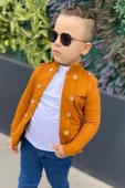 Erkek Çocuk Omzu ve Ceket Yakası Düğme Detaylı Cepli Blazer Ceketli Hardal Alt Üst Takım - 6