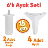Kale 6'lı Set Mobilya Tv Ünitesi Koltuk Kanepe Destek Ayağı 15 Cm Beyaz Baza Ayakları M8 Civatalı - 1