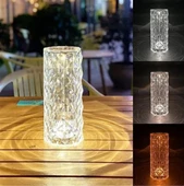 Şarjlı Dokunmatik LED Kristal Diamond Elmas Ambiyans Romantik Gül Masa Lambası 3 Renkli - 1