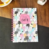 Sevimli Kedi Tasarımlı Çizgili Spiralli Defter thumbnail 1