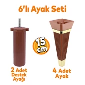 Alcazar 6'lı Set Mobilya Tv Ünitesi Koltuk Kanepe Destek Ayağı 15 Cm Ceviz Ayakları M8 Civatalı - 1