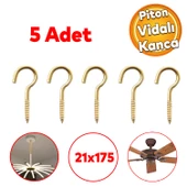 Metal Piton Vidalı Gerdirme 21x175 Çekme Kaldırma Tavan Açık Ağız Kancalı Avize Asma Kiti 5 Adet - 1