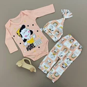 Penye Kukuleta Şapkalı Badili 3lü Bebek Takımı Mnk0371 thumbnail 1