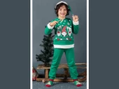 Unisex Çocuk Yılbaşı Christmas Noel Temalı 3 Cüce Kapüşonlu 3 İp Şardonlu 3 Parça Alt Üst Takım - 2