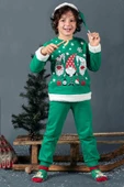 Unisex Çocuk Yılbaşı Christmas Noel Temalı 3 Cüce Kapüşonlu 3 İp Şardonlu 3 Parça Alt Üst Takım - 1