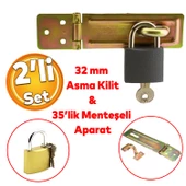 Sandık Kutu Askısı 35 Luk Menteşeli Kilit Aparatı Tosba Kilit 32 mm Asma Kilit 2'li Set - 1
