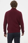 Dik Yaka Fermuarlı Triko Kazak - Bordo - 5