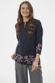 Çiçek Desen Detaylı Yünlü Triko Hırka - Lacivert thumbnail 4