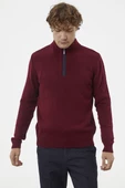 Dik Yaka Fermuarlı Triko Kazak - Bordo - 3