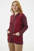 Kalın Fermuarlı Cep Detaylı Triko Hırka - Bordo thumbnail 2