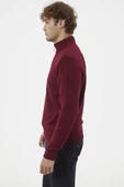 Dik Yaka Fermuarlı Triko Kazak - Bordo - 4