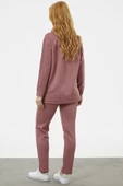 Baskılı Sıfır Yaka Oversize Eşofman Takım - Gül - 6