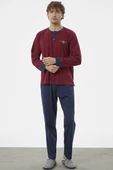 Patlı Çift Renk Düğmeli Pijama Takımı - Bordo - 1
