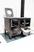 Cam Kapak Takma Ayak Döküm Estetik Kuzine Soba Kömür Odun Sobası - 6
