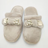 Ayıcık Papyonlu Model Kadın Terlik Krem Renk - 9