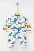 Ladybirds Unisex Bebek Köpek Balığı Baskılı Uzun Kollu Patikli Tulum - 1