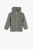 Koton Erkek Bebek Kapşonlu Örgü Hırka Düğme Kapamalı Cep Detaylı - 1