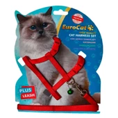 Eurocat Kedi Göğüs Tasma Seti Kırmızı - 1
