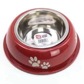 Playfull Pati ve Kemik Desenli Plastik Çerçeve İçinde Çelik Mama ve Su Kabı Kauçuk Tabanlı 1 Qt PFMK-4128 - 1
