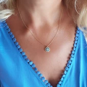 Vaoov 925 Ayar Gümüş Altın Kaplama Kadın Taşlı Nazar Kolye thumbnail 1