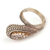 925 Ayar Gümüş Ve Bronz Karışımı Zirkon Taşlı, Damla Şekilli Yüzük. thumbnail 3