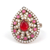 925 Ayar Gümüş Ve Bronz Karışımı Yakut Ve Zirkon Taşlı Otantik Yüzük - 2