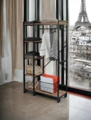 DEKORATİF ÇOK AMAÇLI METAL AYAKLI AHŞAP RAFLI ELBİSE ASKILIĞI AYAKKABILIK PORTATİF PORTMANTO GARDIROP - 3