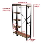 DEKORATİF ÇOK AMAÇLI METAL AYAKLI AHŞAP RAFLI ELBİSE ASKILIĞI AYAKKABILIK PORTATİF PORTMANTO GARDIROP - 5