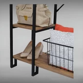 DEKORATİF ÇOK AMAÇLI METAL AYAKLI AHŞAP RAFLI ELBİSE ASKILIĞI AYAKKABILIK PORTATİF PORTMANTO GARDIROP - 6