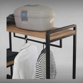 DEKORATİF ÇOK AMAÇLI METAL AYAKLI AHŞAP RAFLI ELBİSE ASKILIĞI AYAKKABILIK PORTATİF PORTMANTO GARDIROP - 7