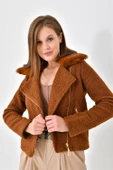 FTZ Women Kadın Kürk Detay Mont  Taba RBN4039 - 3